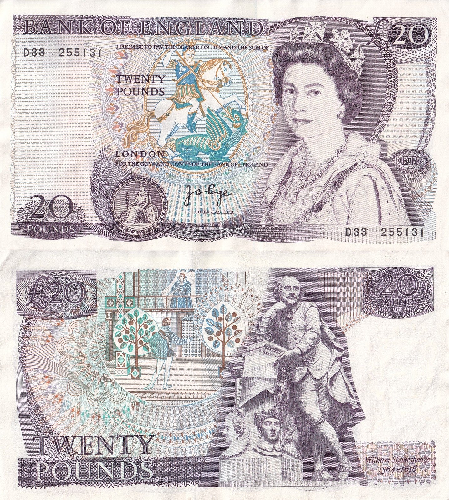 Great Britain England 20 Pounds ND 1970-1991 P 380 Random Sign AU UNC