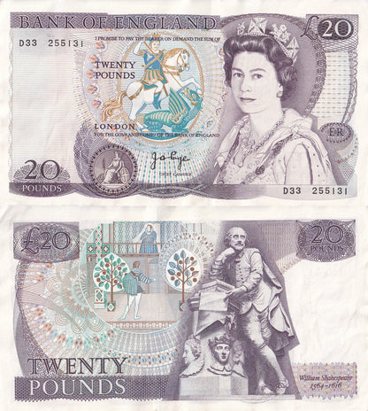 Great Britain England 20 Pounds ND 1970-1991 P 380 Random Sign AU UNC
