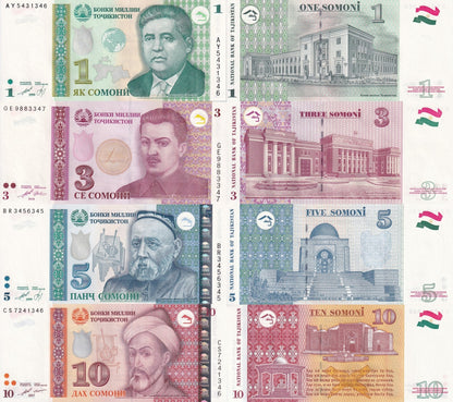 Tajikistan 1 3 5 10 Somoni 1999-2017 P 14A 20 23 24b UNC Set 4 pcs