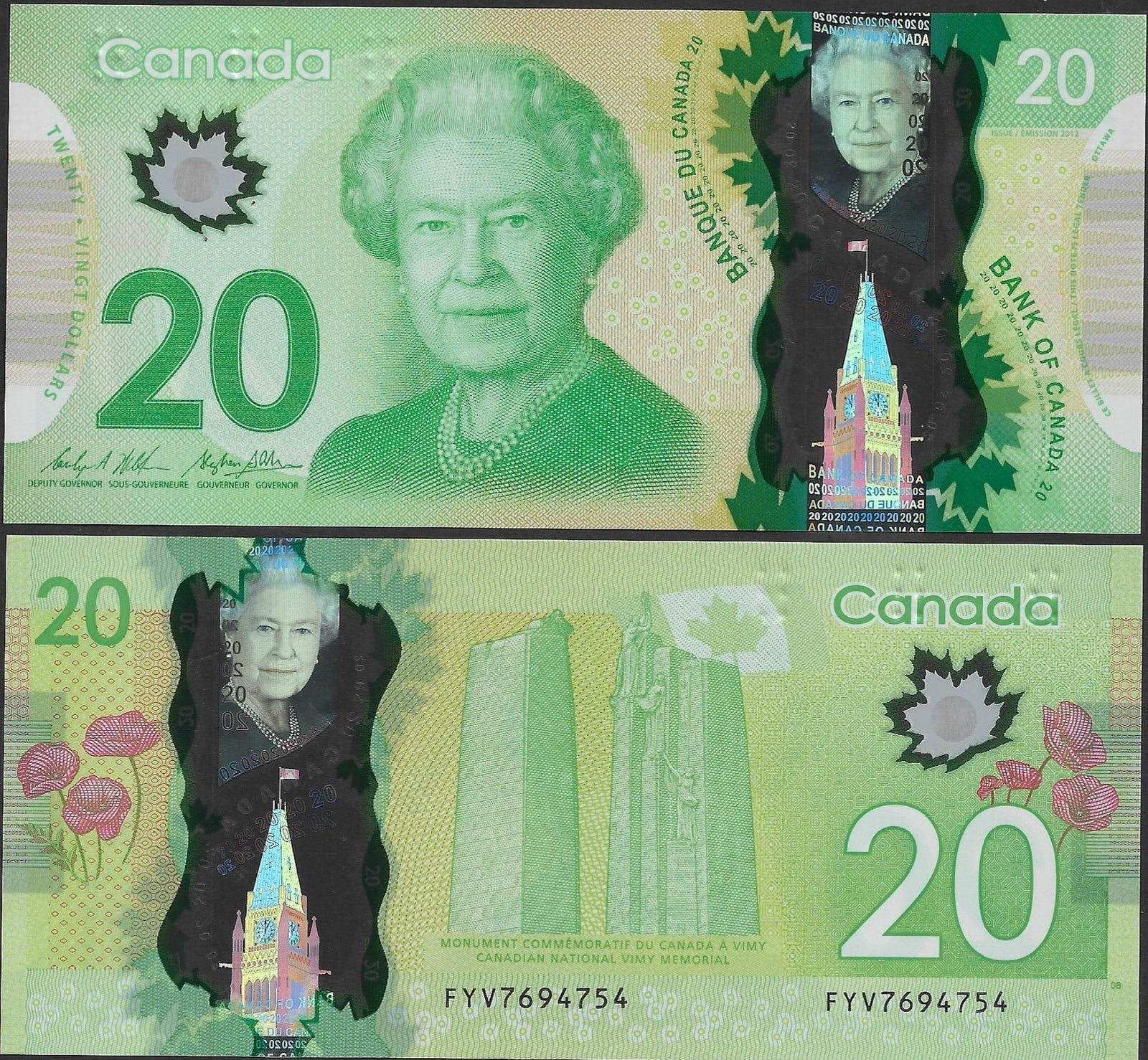 Canada 20 Dollars 2012 Polymer P 108  WILKINS / POLOZ Queen Elizabeth II UNC