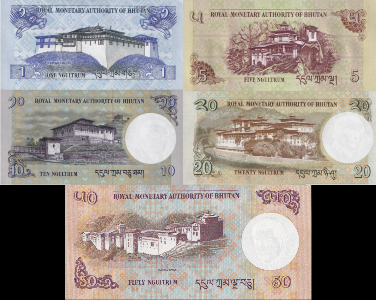 Bhutan 1 5 10 20 50 Ngultrum 2013 2015 2019 2021 P 27 28 29 30 31 UNC Set 5 pcs