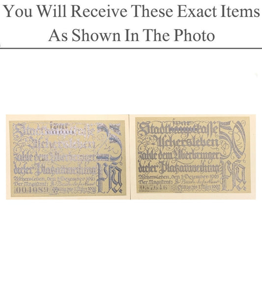 Germany Notgeld ASCHERSLEBEN 25 50 Pfenning 1921 Set 2 pcs