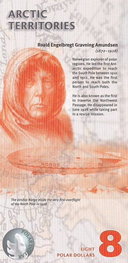 Arctic Territories 8 Dollars 2011 Polar Bear UNC Test Note Series 3A Polymer