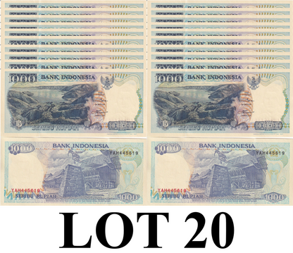 Indonesia 1000 Rupiah 1992 / 1997 P 129f UNC 1/5 Bundle Lot 20 pcs
