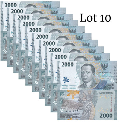 Indonesia 2000 Rupiah 2022 P 163 New design UNC 1/10 Bundle LOT 10 pcs