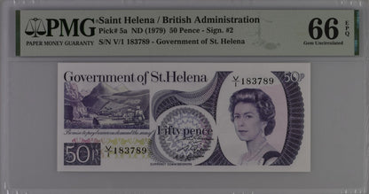 Saint Helena 50 Pence ND (1979) P 5a UNC PMG 66 EPQ 3rd TOP POP