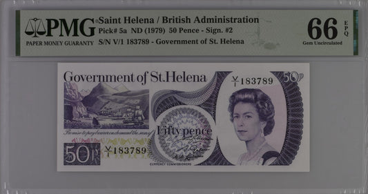 Saint Helena 50 Pence ND (1979) P 5a UNC PMG 66 EPQ 3rd TOP POP