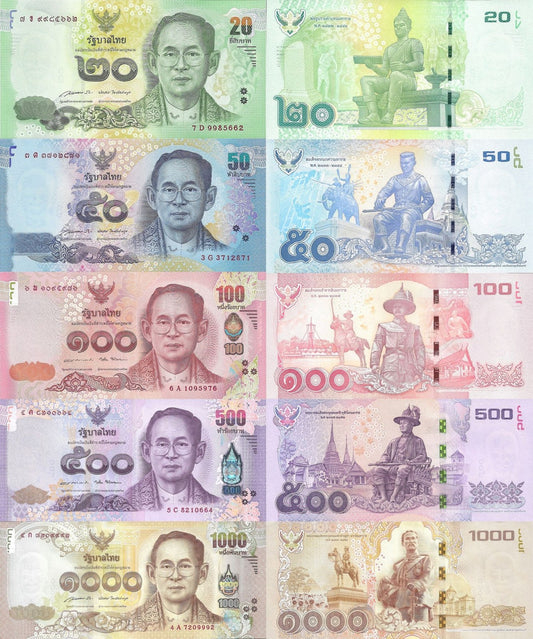 Thailand 20 50 100-1000 Baht ND 2010-2016 P 118 119 120 121 122 UNC Set 5 pcs