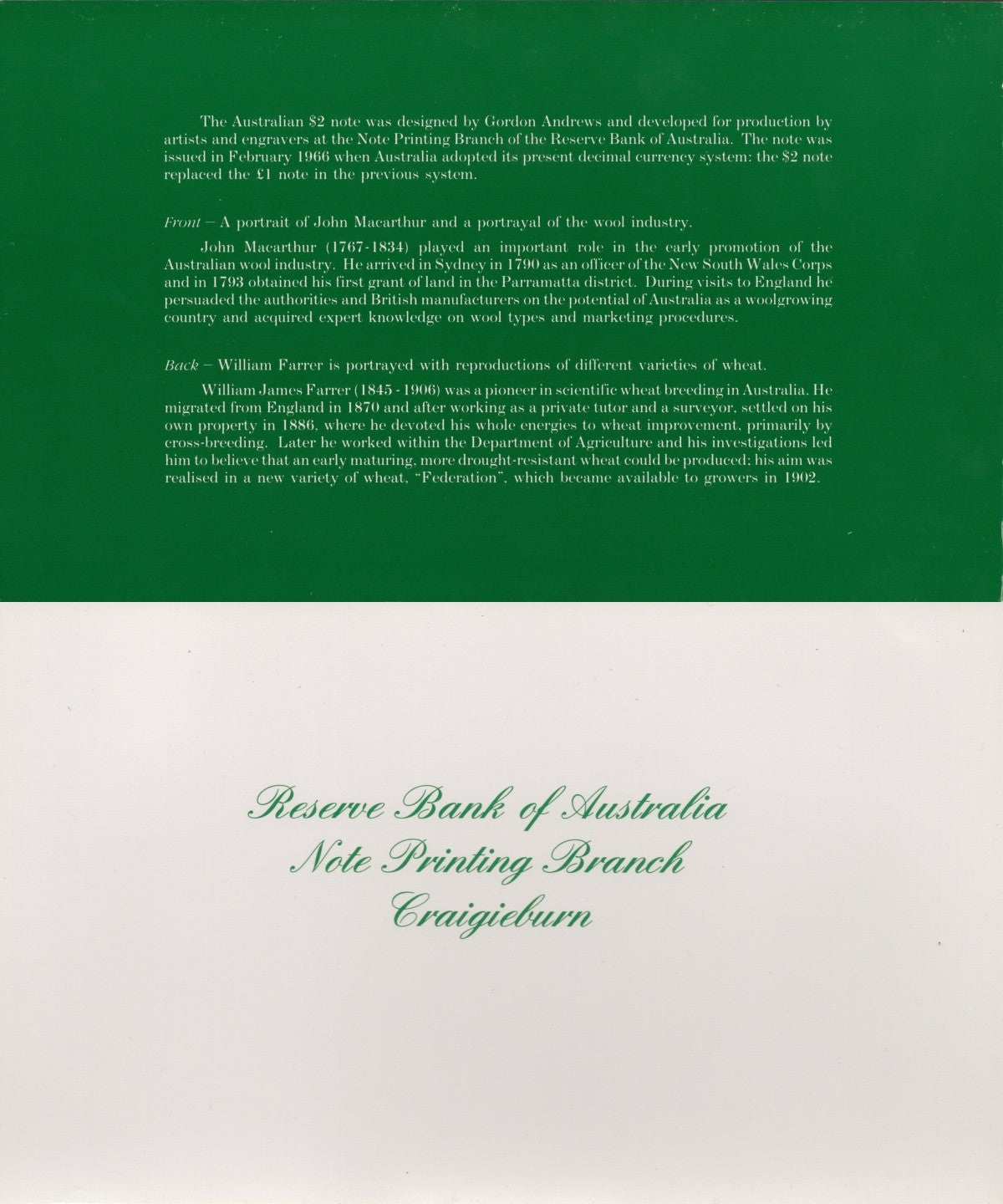 Australia 2 Dollars ND 1985 P 43 Johnston / Fraser UNC With Folder