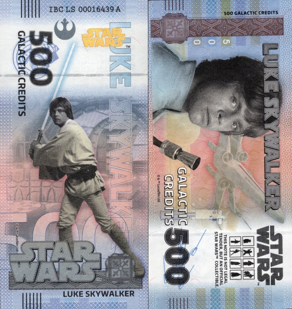 Disney Official Star Wars 500 Galactic Credits 2025 Luke Skywalker UNC W/F