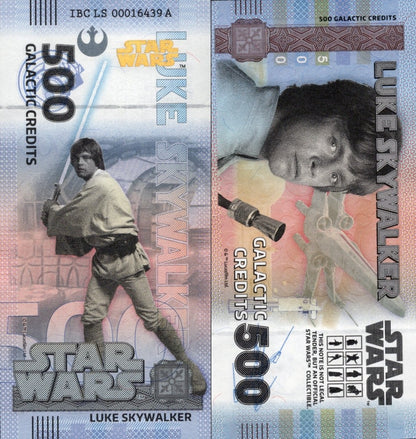 Disney Official Star Wars 500 Galactic Credits 2025 Luke Skywalker UNC W/F