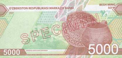 Uzbekistan 5000 Som 2021(2022) P 88 UNC AA Prefix SPECIMEN