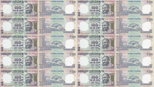 India 100 Rupees 2014 P 105o UNC Set 10 p Match Prefix 4cc LOW S/N 000001-000010
