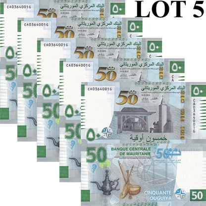 Mauritania 50 Ouguiya 2023 P 28(3) New Issue UNC COMM. 1/20 Bundle LOT 5 pcs