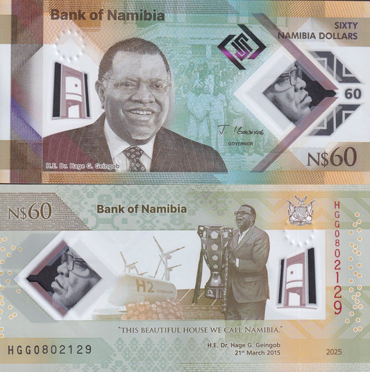 Namibia 60 Namibia Dollars 2025 P New Issue Polymer UNC Commemorative