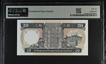Hong Kong HSBC 20 Dollars 1989 P 192c UNC PMG 66 EPQ 3rd TOP POP