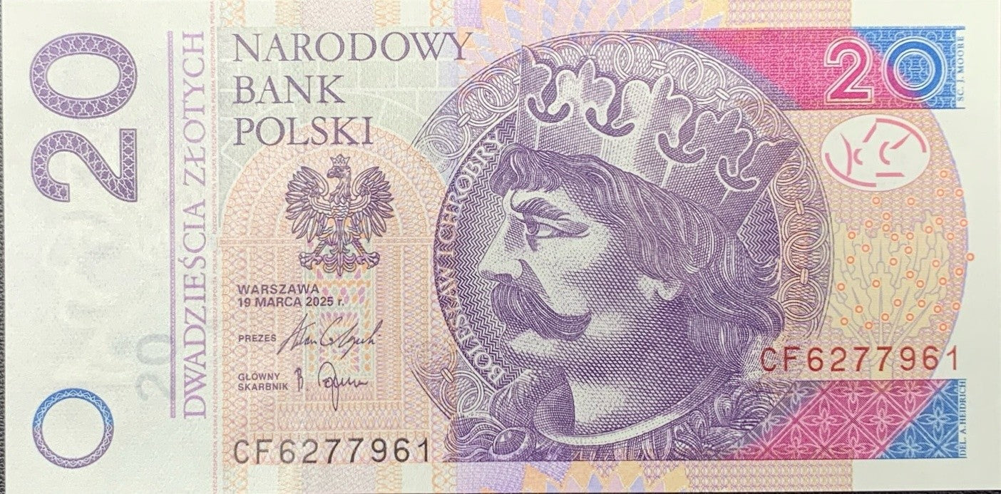 Poland 20 Zlotych 2025 P 184 NEW Date & Sign UNC