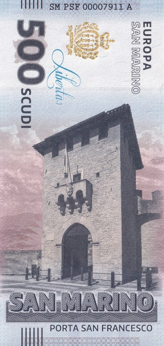 San Marino Republic 500 Scudi Porta San Francesco UNC Commemorative Test Note