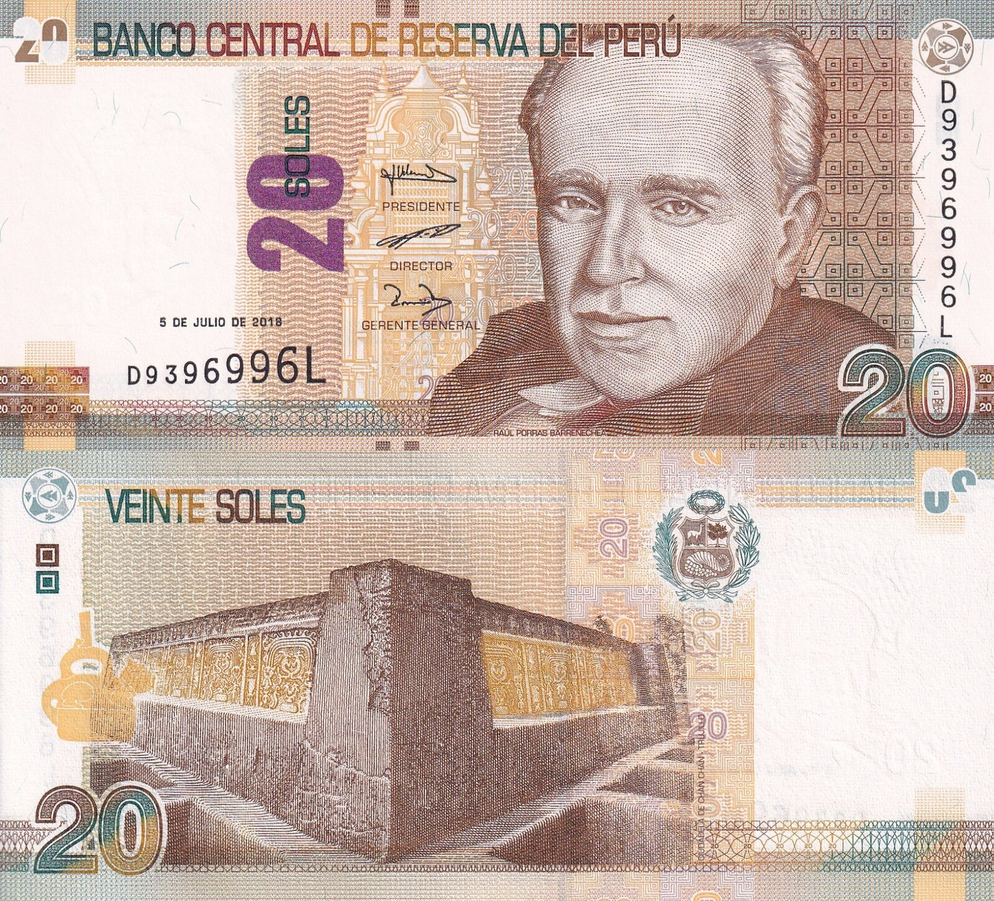 Peru 20 Soles 2018 P 193 UNC