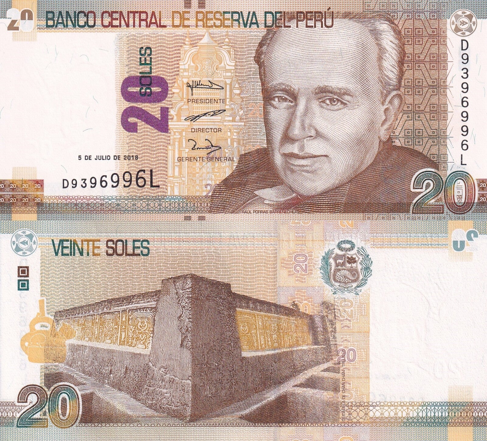Peru 20 Soles 2018 P 193 UNC