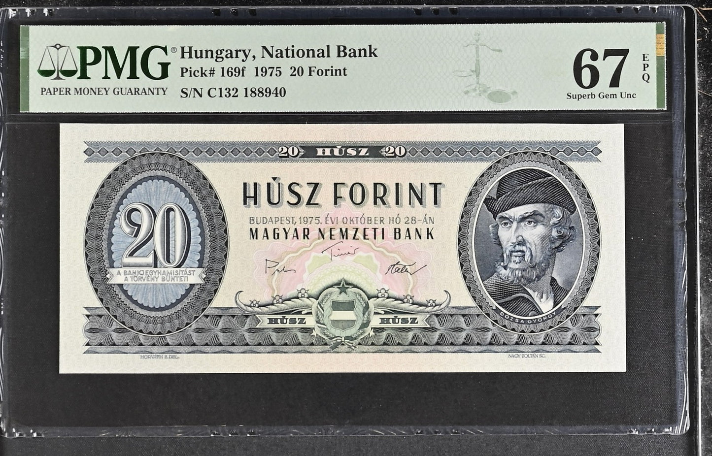 Hungary National Bank 20 Forint 1975 P 169f UNC PMG 67 EPQ 2nd TOP POP