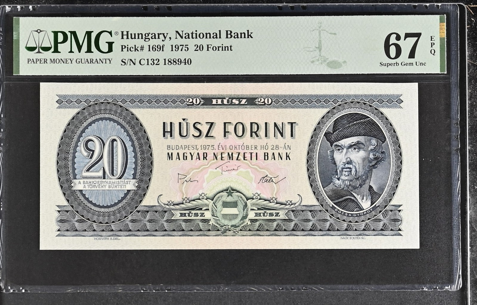 Hungary National Bank 20 Forint 1975 P 169f UNC PMG 67 EPQ 2nd TOP POP