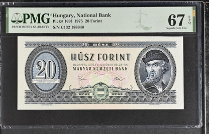 Hungary National Bank 20 Forint 1975 P 169f UNC PMG 67 EPQ 2nd TOP POP