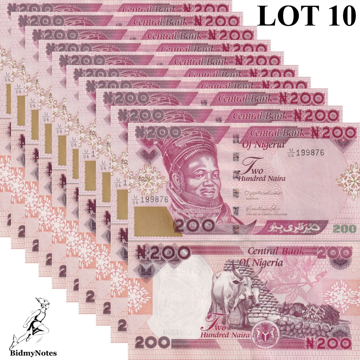 Nigeria 200 Naira 2024 P 47 New Design UNC 1/10 Bundle LOT 10 pcs