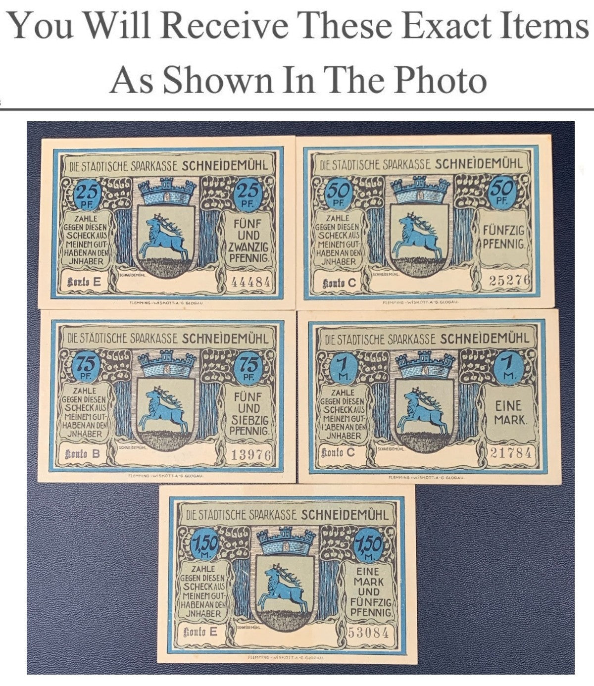 Germany Notgeld SCHNEIDEMUHL 25 50 75 Pfennig 1 1.50 Mark 1922 Full Set 5 pcs