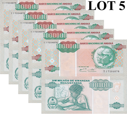 Angola 1000000 Kwanzas Reajustados 1995 P 141 UNC 1/20 Bundle LOT 5 pcs