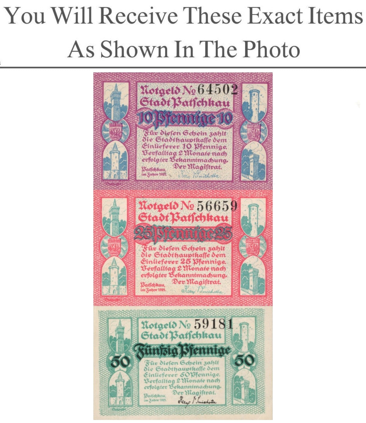 Germany Notgeld PATSCHKAU 10 25 50 Pfennig 1921 Full Set 3 pcs