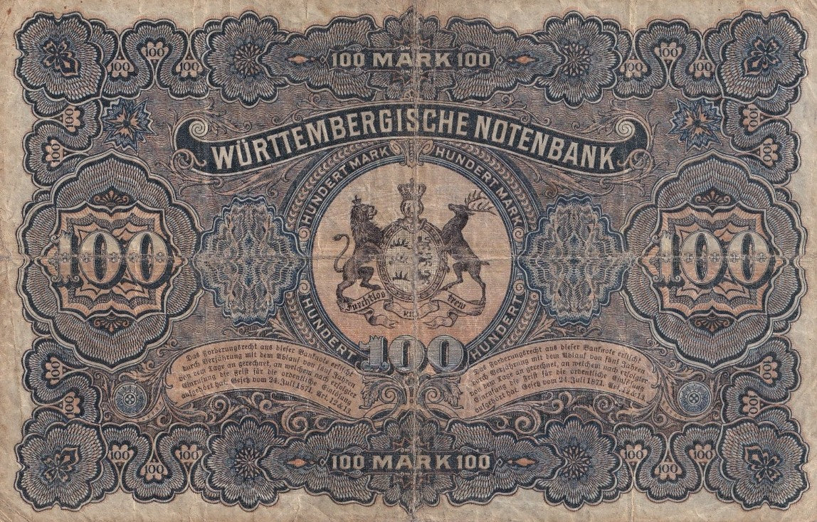 Germany-Wurttemerg 100 Mark 1911 P S979c Circulated