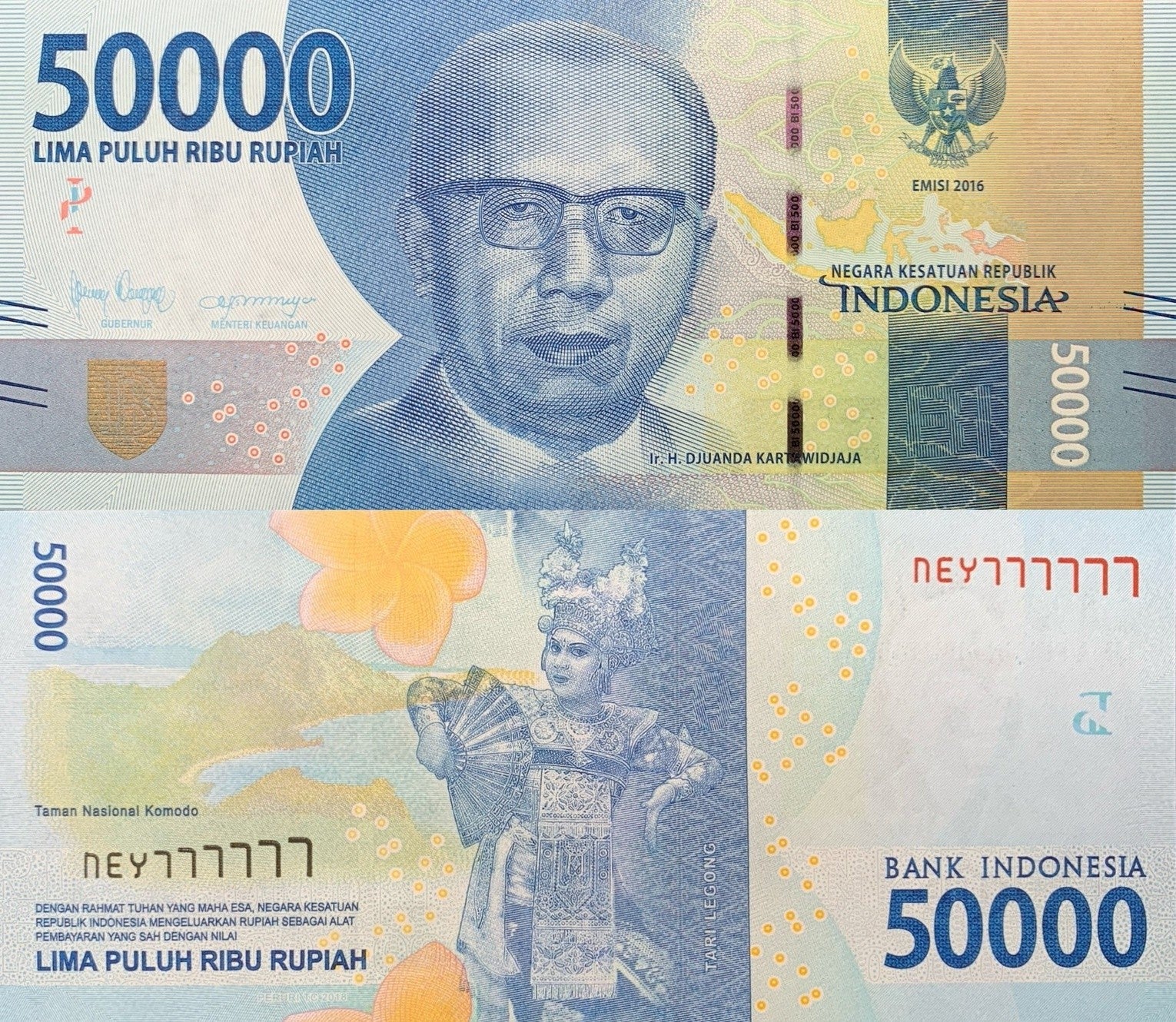 Indonesia 50000 Rupiah 2016/2018 P 159 UNC Fancy SOLID 7 - 777777