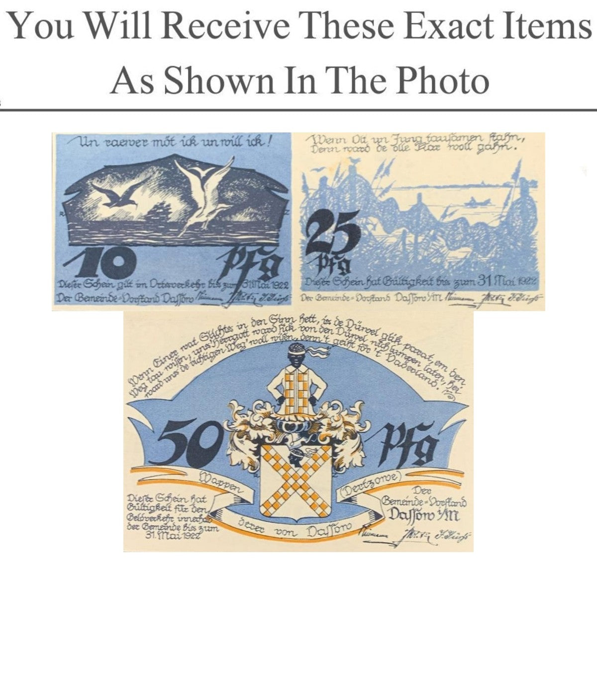 Germany Notgeld DASSOW 10 25 50 Pfennig 1922 Full Set 3 pcs