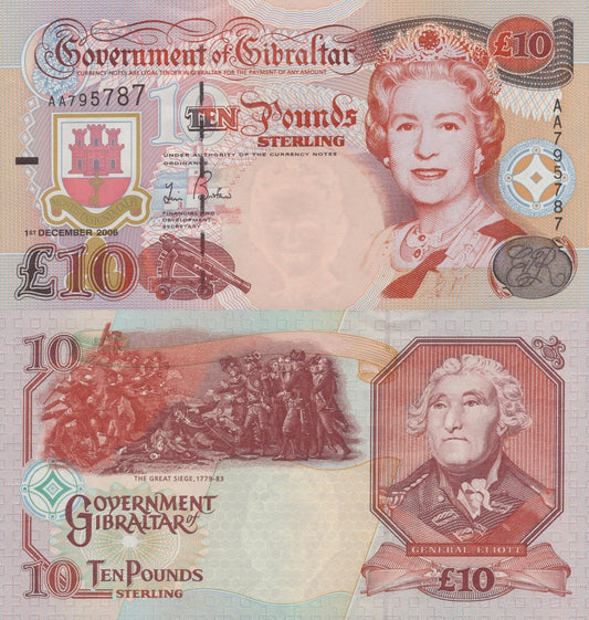 Gibraltar 10 Pounds 2006 P 32 UNC AA Prefix