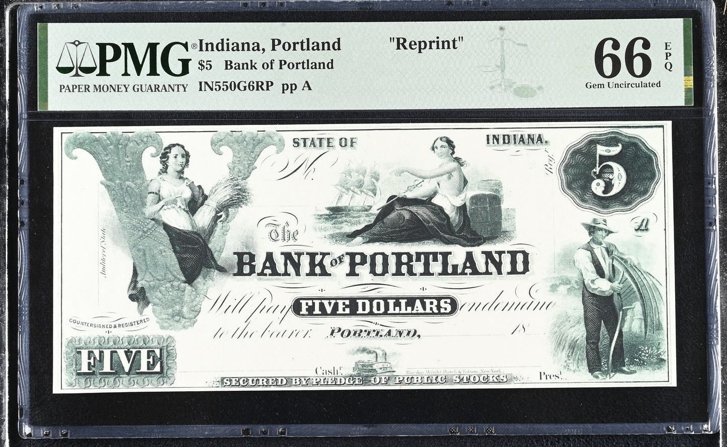 Indiana Portland Reprint 1-10$ Obsolete Bank Note UNC PMG 66 EPQ Set 4 pcs