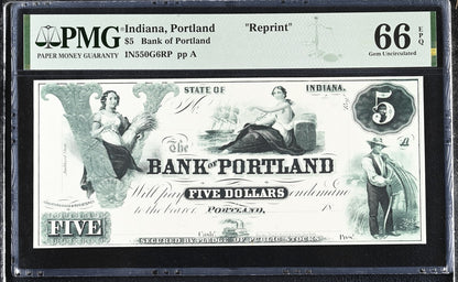Indiana Portland Reprint 1-10$ Obsolete Bank Note UNC PMG 66 EPQ Set 4 pcs