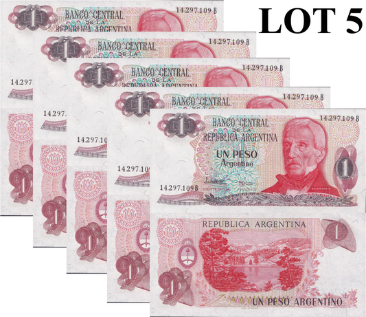 Argentina 1 Peso Argentino ND 1983-1984 P 311 UNC 1/20 Bundle Lot 5 pcs