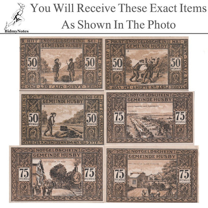 Germany Notgeld HUSBY 50 75 Pfennig 1921 Set 6 pcs