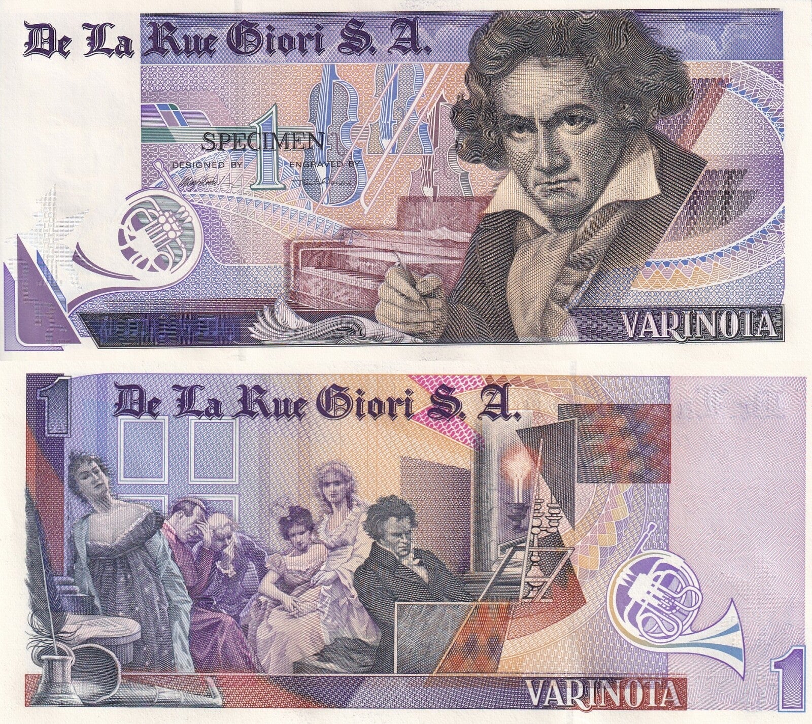 De La Rue Giori S.A  1 Specimen Beethoven Varinota Double sided no serial number