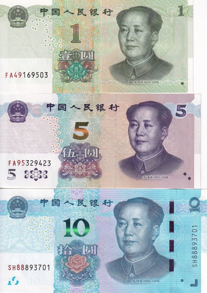 China 1 5 10 Yuan 2019-2020 P 912 913 914 Set of 3 pcs UNC