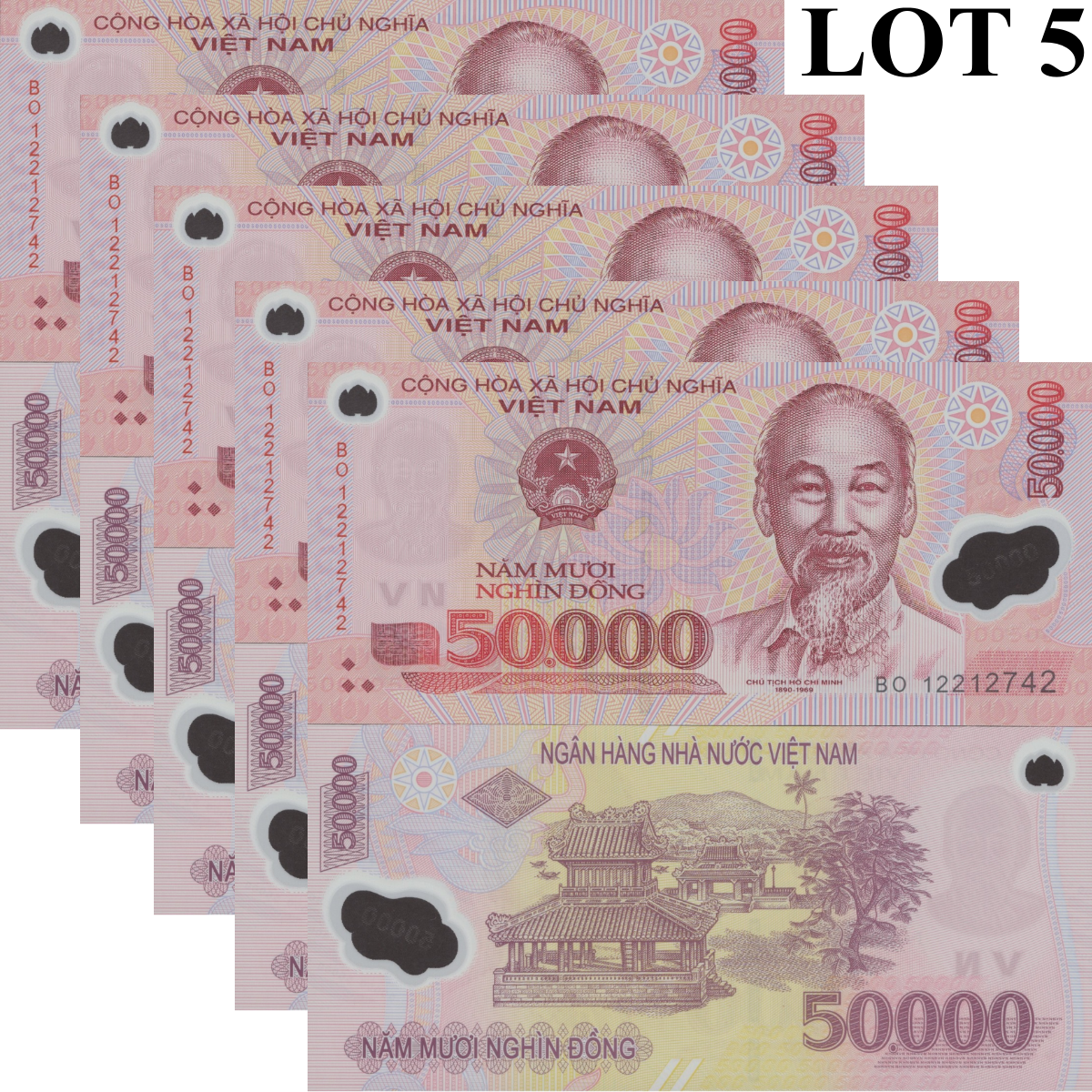 Viet Nam Vietnam 50000 Dong 2012 P 121 Polymer UNC 1/20 Bundle Lot 5 pcs