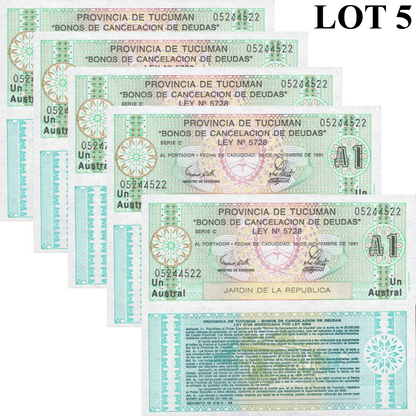 Argentina 1 Austral 1991 P S2711 UNC 1/20 Bundle Lot 5 pcs