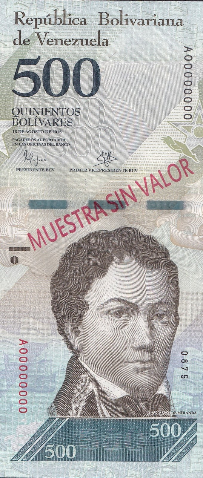 Venezuela 500 Bolivars 2016 P 94 UNC SPECIMEN