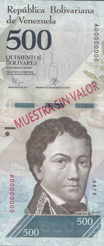 Venezuela 500 Bolivars 2016 P 94 UNC SPECIMEN