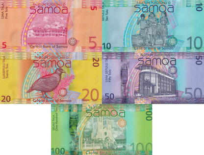 Samoa 5 10 20 50 100 Tala ND 2017 P 38c 39b 40c 41c 44b UNC Set 5 pcs