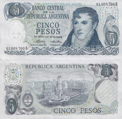Argentina 5 Pesos ND 1974-1976 P 294 UNC 1/10 Bundle Lot 10 pcs