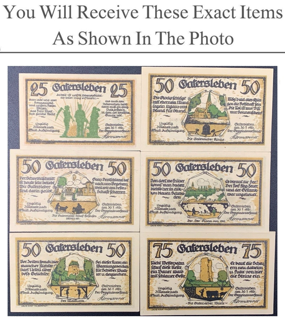 Germany Notgeld GATERSLEBEN 25 50 75 Pfennig 1921 Full Set 6 pcs