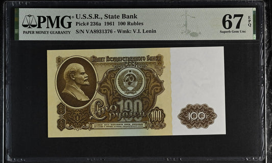 Russia State Bank USSR 100 Rubles 1961 P 236a UNC PMG 67 EPQ 3rd TOP POP