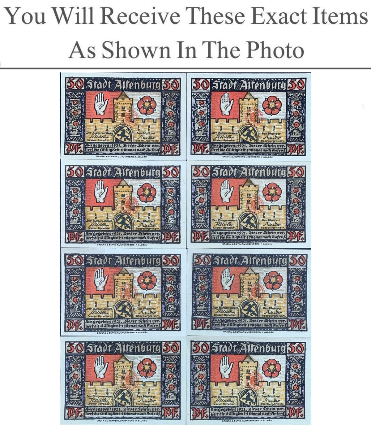 Germany Notgeld ALTENBURG 50 Pfennig 1921 Full Set 8 pcs